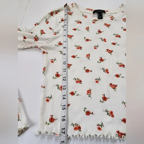 Forever 21 Semi-Cropped Ribbed Floral Print Long Sleeve No Stains, sz Medium - Picture 9 of 15